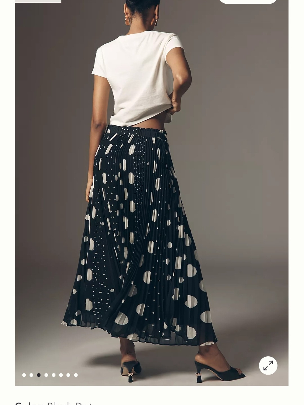 Anthropologie Black Maxi Skirt with White Polka Dot Pattern